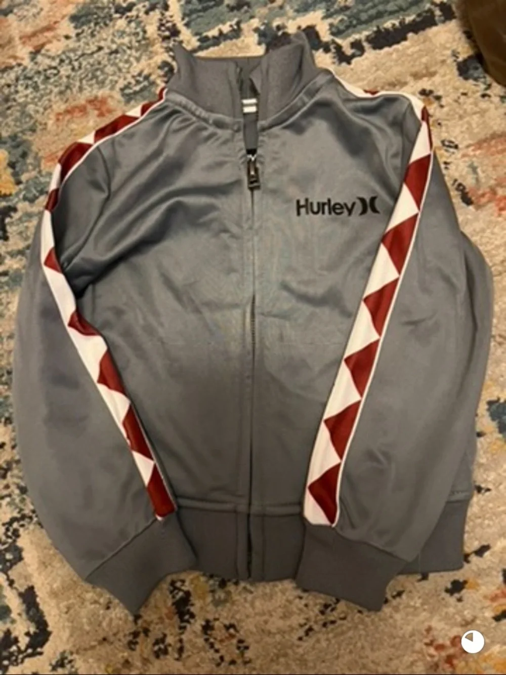 Hurley Two-Piece Track Set Shark Teeth Gray Maroon Pants Jacket